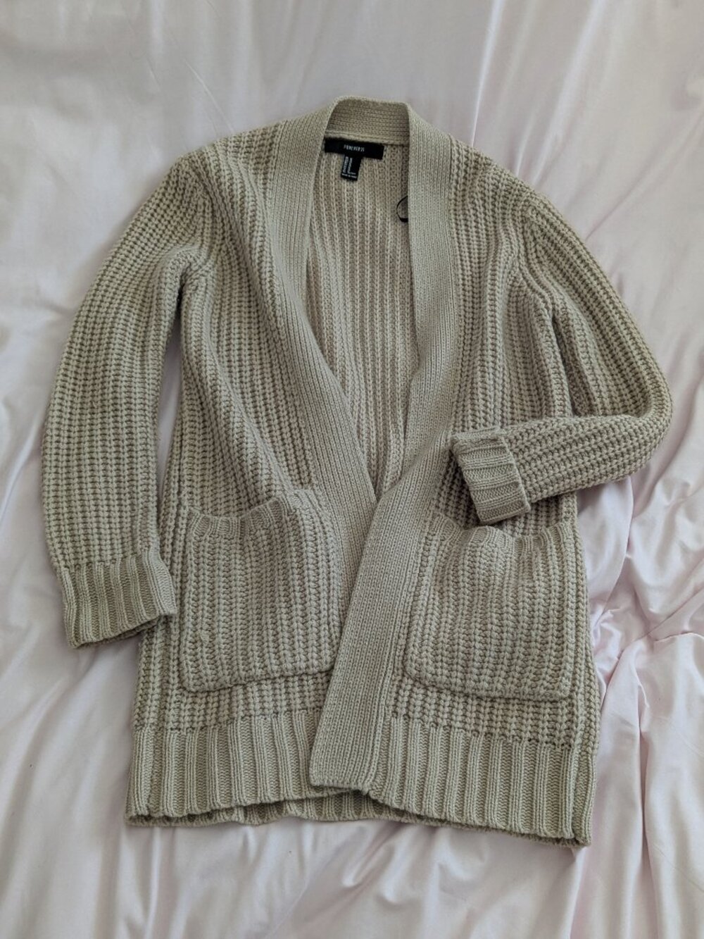 Forever 21 Tan Chunky Knit Open Front Cardigan M